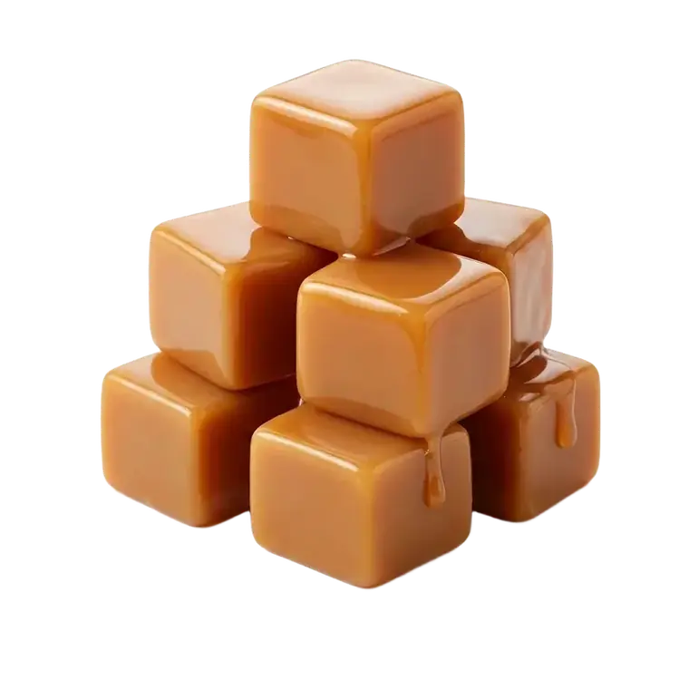 Caramelo derretido com cubos de caramelo